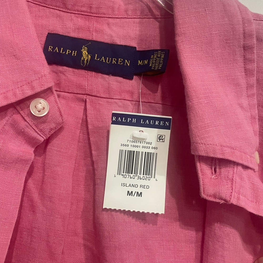 Polo by Ralph Lauren Men's Pink Casual Linen Shirt NEW WITH TAGS - Picture 6 of 7